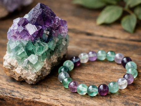 Fluorite crystal naturally formed and as a bracelet