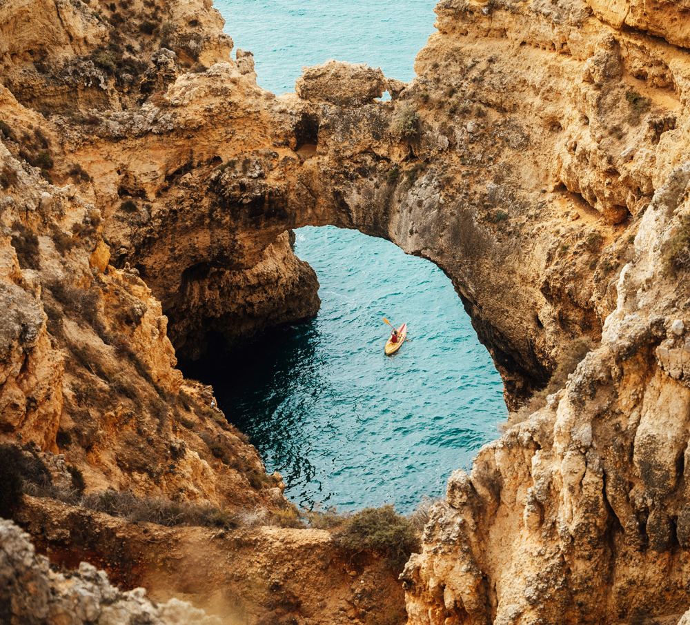 Panoramic view of our breathtaking aerial studio overlooking the Portuguese coast at sunset.