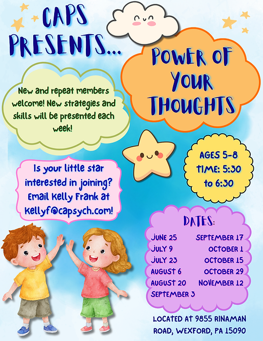 Power of thoughts cognitive behavioral therapy group poster Ages 5-8