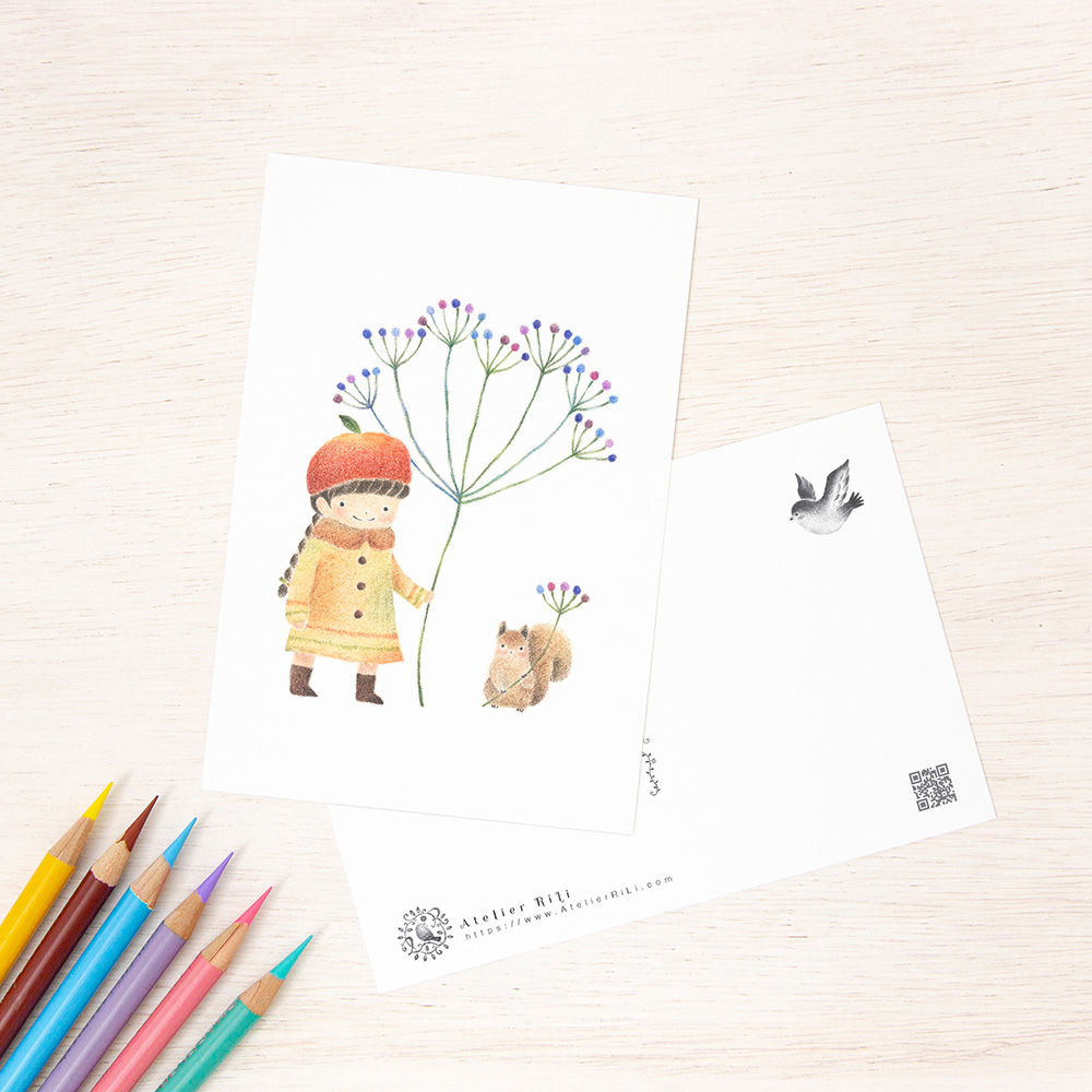ポストカード "女の子とりすの子" PC-37