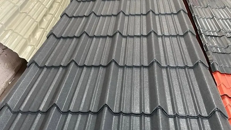 High angle view of a warehouse stocked with various types of versatile roofing sheets ready for distribution