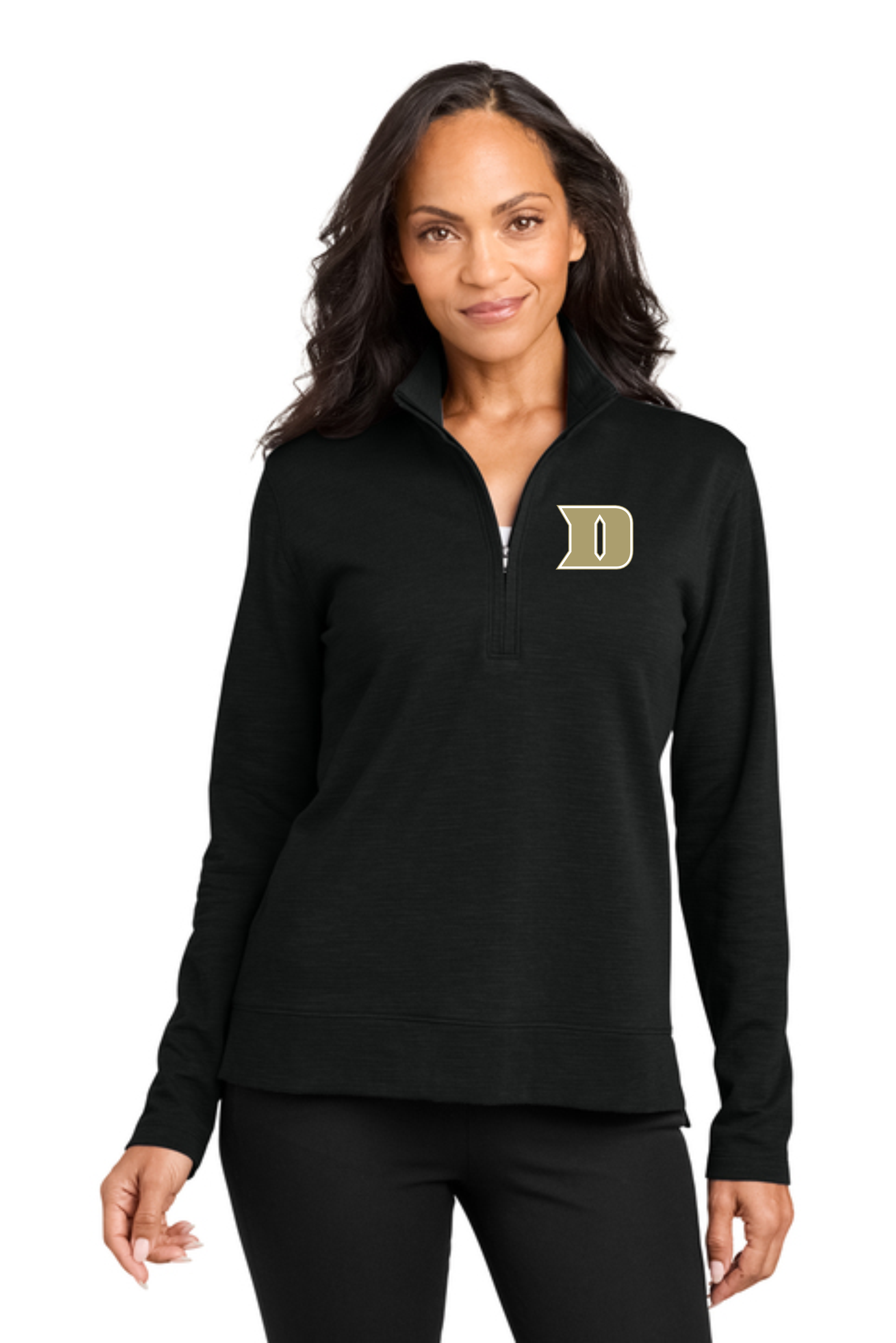 Ladies Quarter Zip with Embroidered D