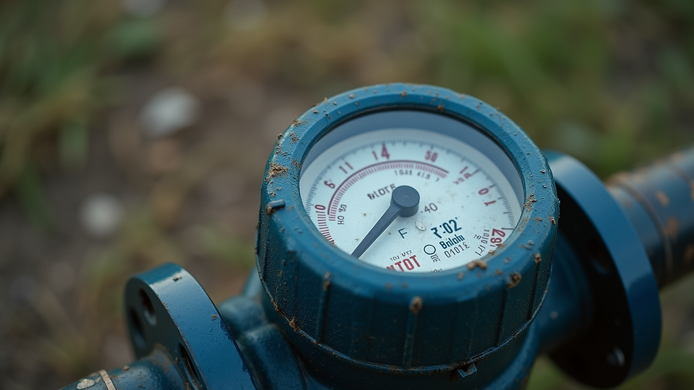 High angle view of a water meter with high readings