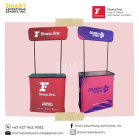 Tension fabric kiosk, collapsible kiosk, collapsible table