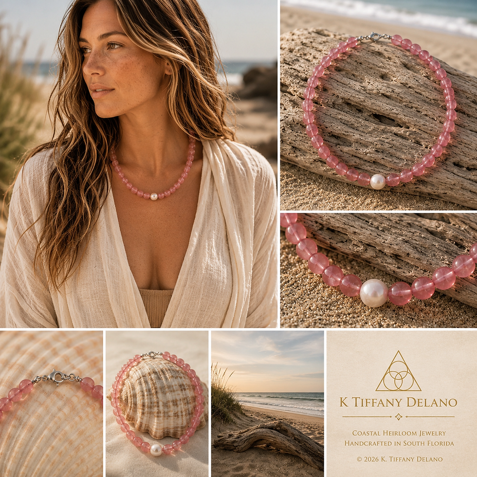One-of-a-kind 17.5-inch cherry quartz gemstone necklace handcrafted by K. Tiffany Delano.