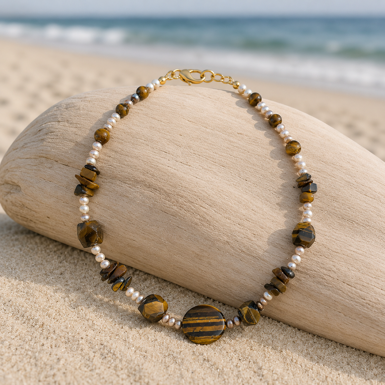 Sienna Horizon handcrafted 16-inch necklace featuring Tiger’s Eye and jasper gemstones by K. Tiffany Delano.