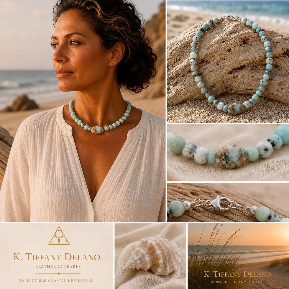 Bluewater Heirloom handcrafted 15-inch necklace featuring genuine Larimar gemstones by K. Tiffany Delano.