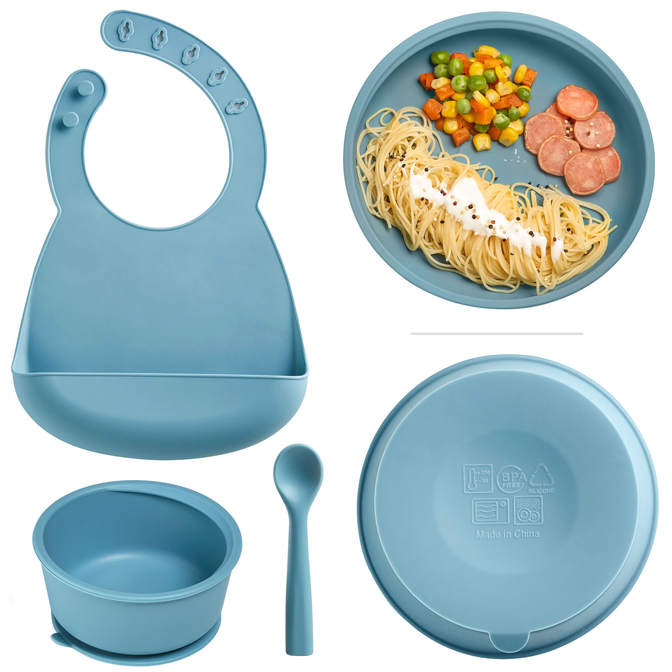 KUB Silicone Baby Feeding Set Self Feeding Baby Utensils with Suction Baby Bowl 