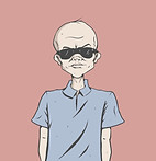 Bald Diesel Goblin character in sunglasses and blue polo.