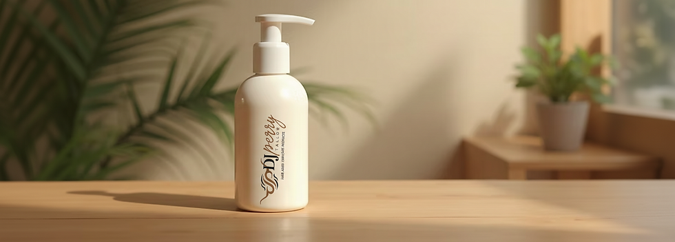 Close-up view of a bottle of natural hair conditioner on a wooden surface