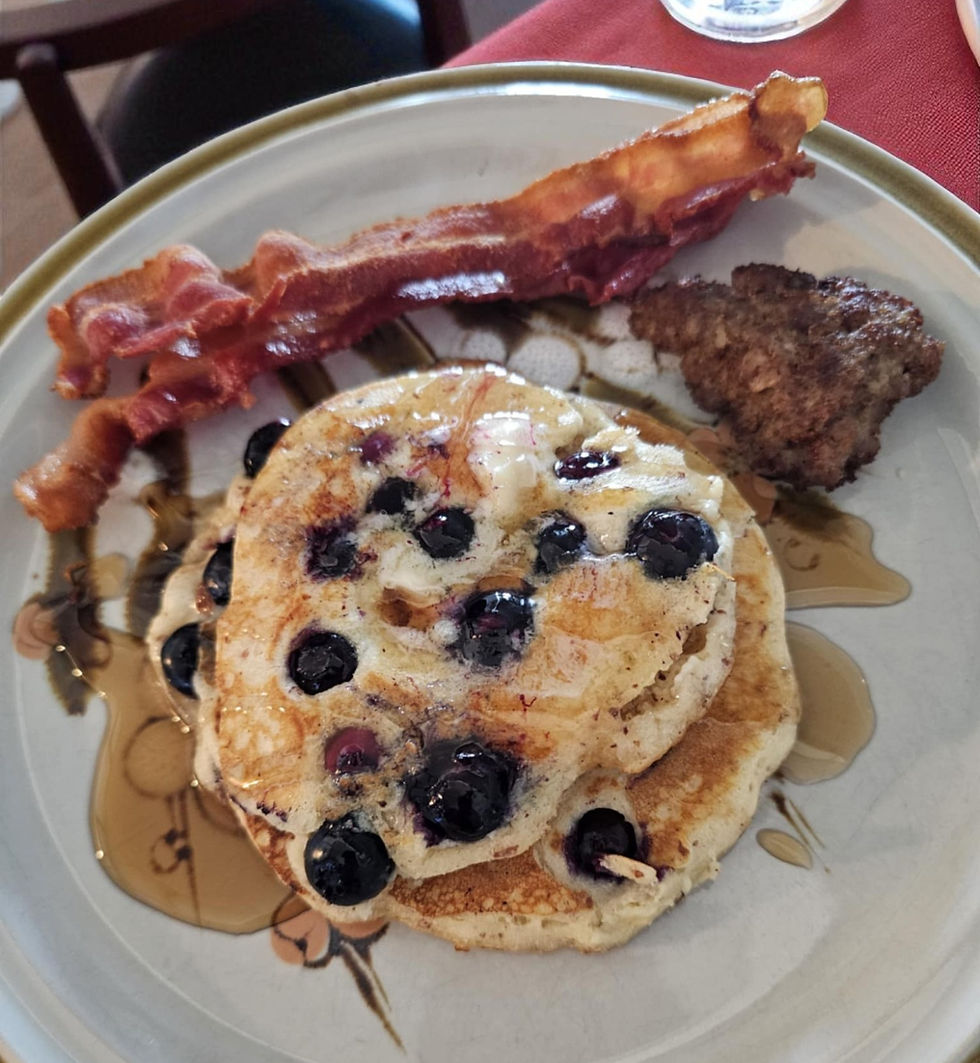 Blueberry pancakes made with Pamela's gluten free pancake mix.