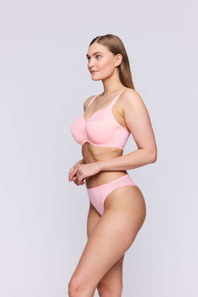 Thumbnail: Model wearing Primadonna Montara full cup bra and coordinating panty in Pink Parfait