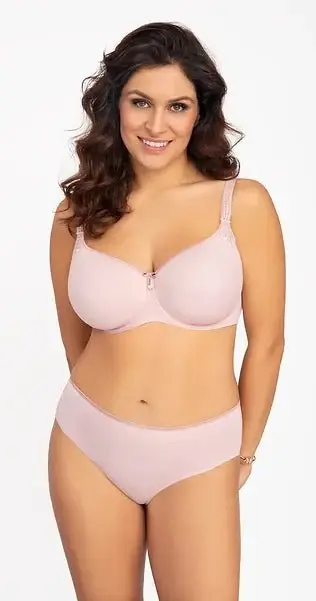 Thumbnail: Corin Virginia Spacer t-shirt bra in rose, on model.