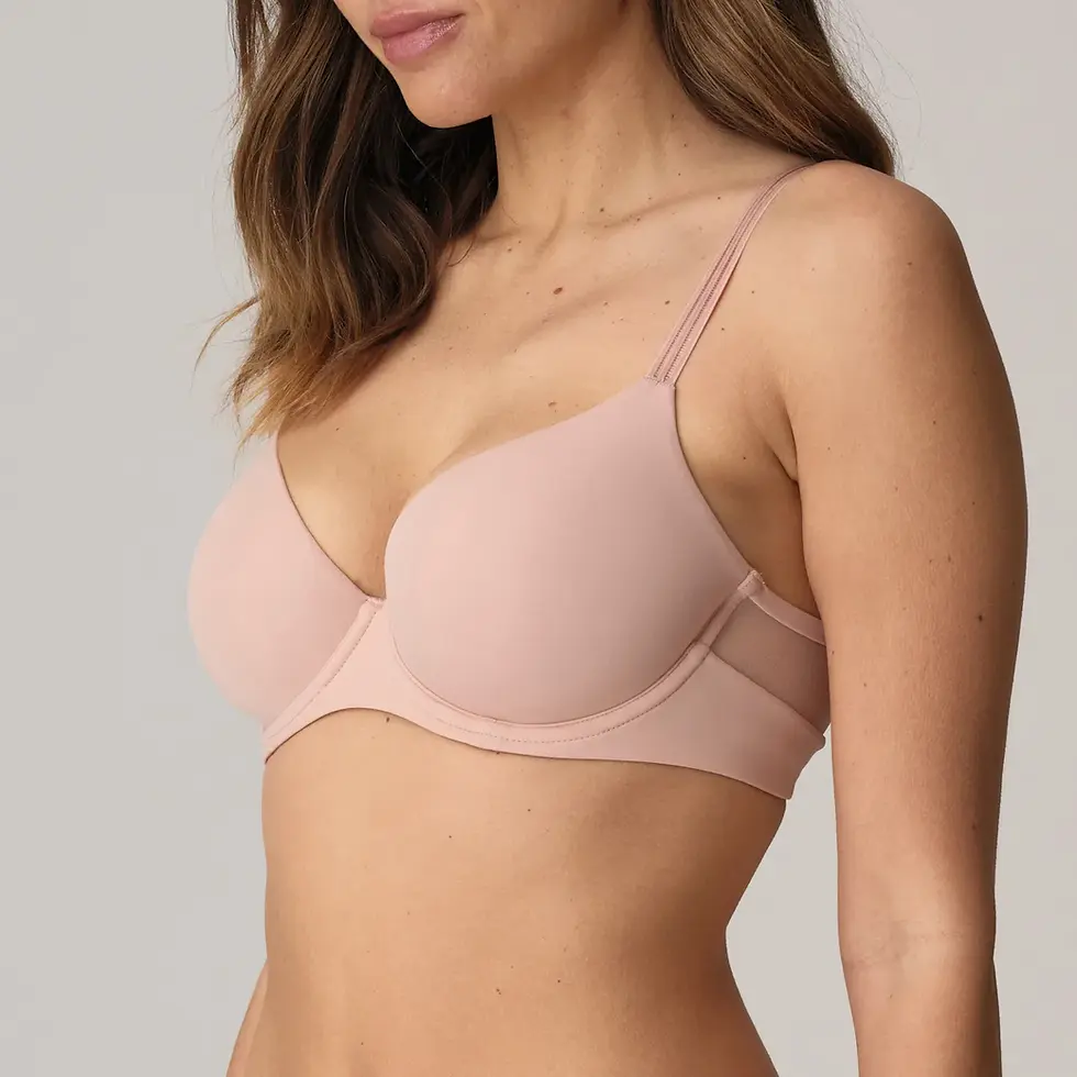Thumbnail: Model wears Marie Jo Louie Full Cup Spacer bra while seated, side view.