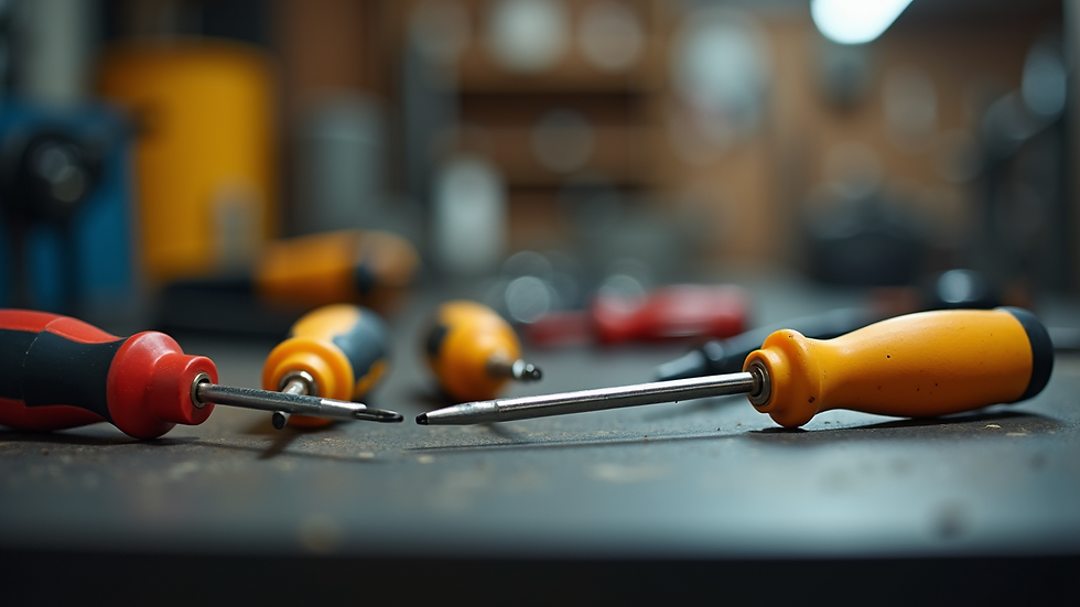 Eye-level view of insulated screwdrivers and electrical tools on a workbench