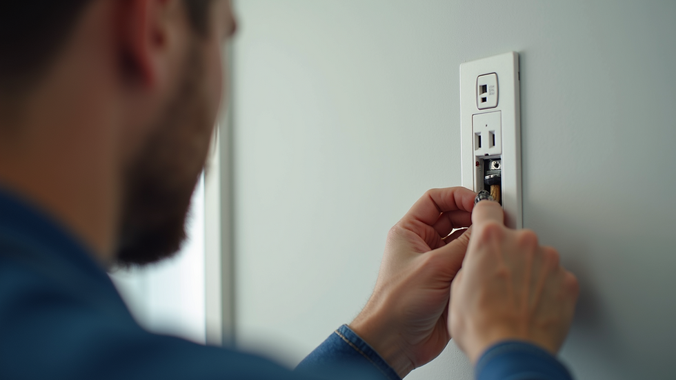 Close-up view of an electrician installing a GFCI outlet