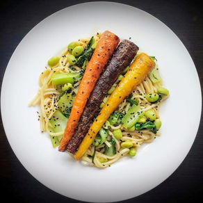 WHOLE ROASTED CARROTS with Sesame Udon Noodles