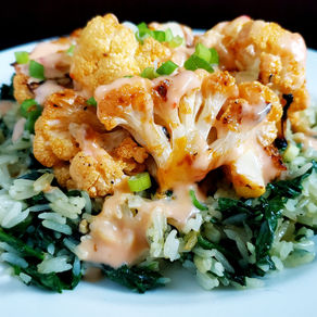 SIMPLE BANG BANG CAULIFLOWER with Ginger Fried Rice & Greens