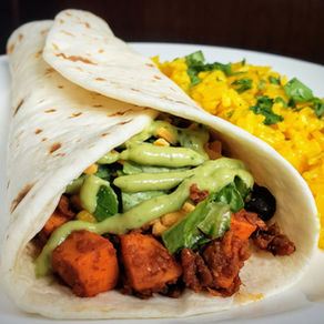 ULTIMATE SOY CHORIZO, SWEET POTATO TACOS with Avocado-Cilantro Crema