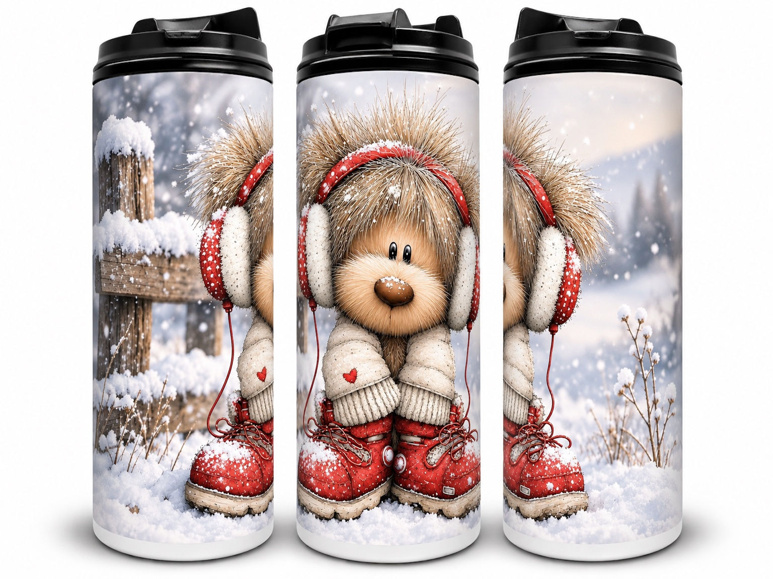 Verre thermos personnalisé avec nom et ourson d'hiver