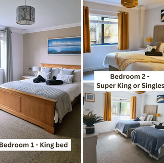 Tree Top View Sheringham bedrooms - King size bed and either Super king bed or two singles