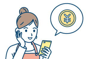 お金の計算をする主婦のイラスト
