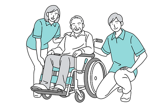 リハビリスタッフと車いすの男性