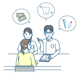 診療についてのカウンセリングをする歯科医師と歯科衛生士