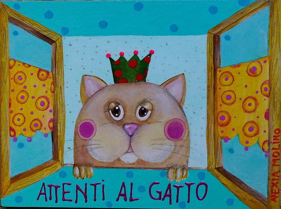 Alexia Molino - Attenti al gatto (24,5x18,2 su legno)
