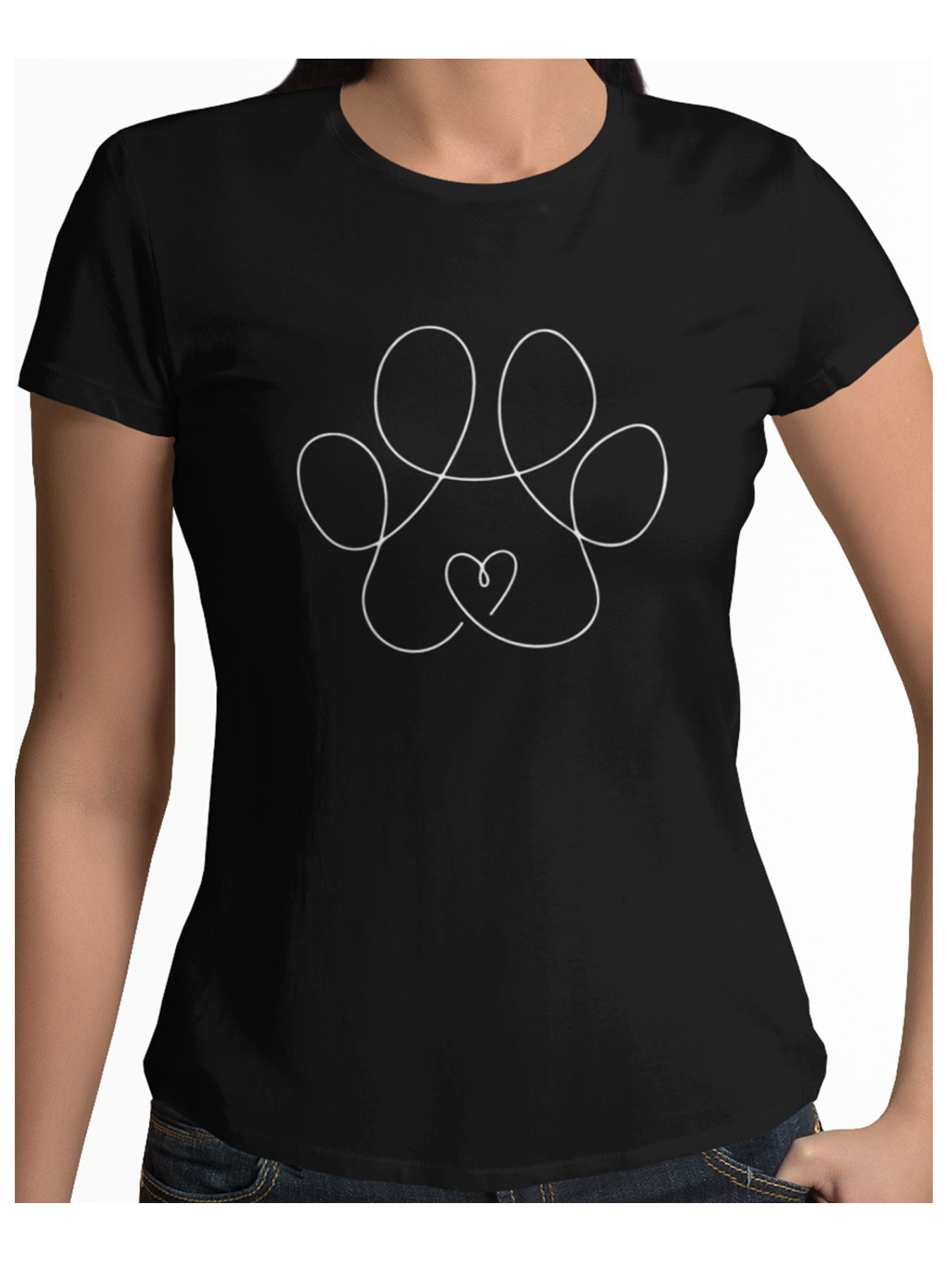 Playera negra huella perro abstracto arte lineal