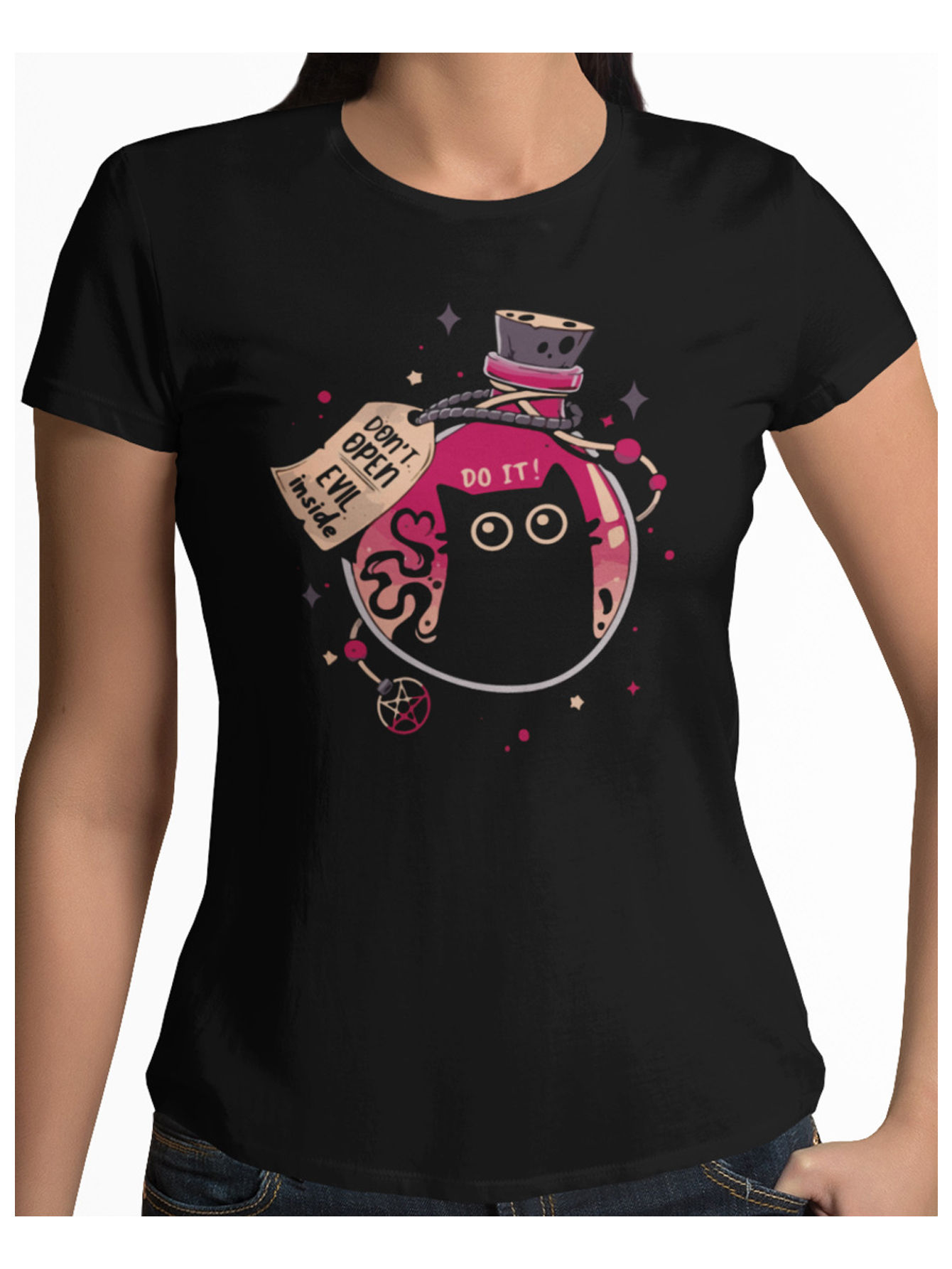 Playera negra Gato cute tierno oscuro posion halloween