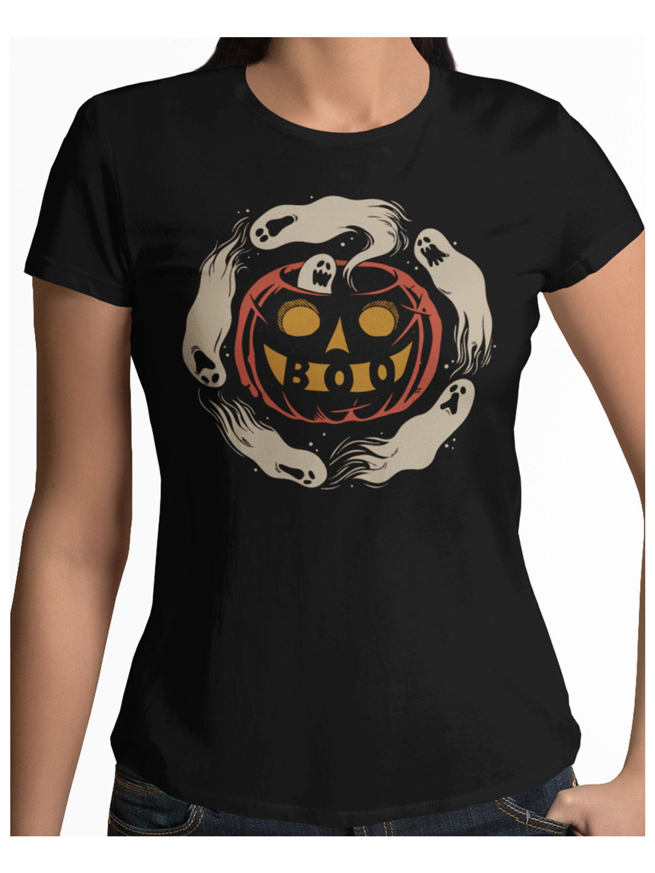 Playera negra calabaza boo fantasmas halloween