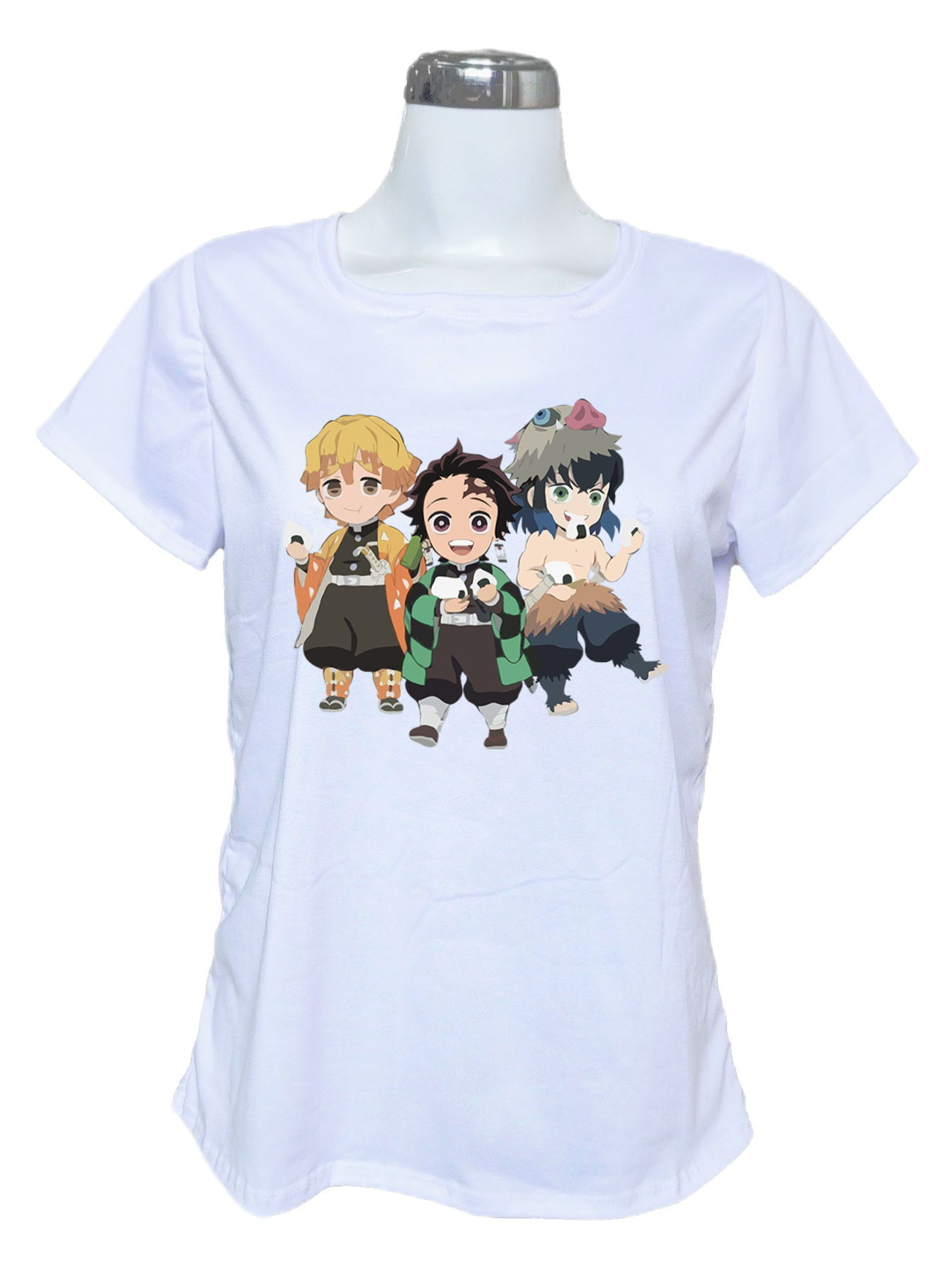 Playera Demon Slayer Tanjiro Inosuke y Zenitsu bolas de arroz