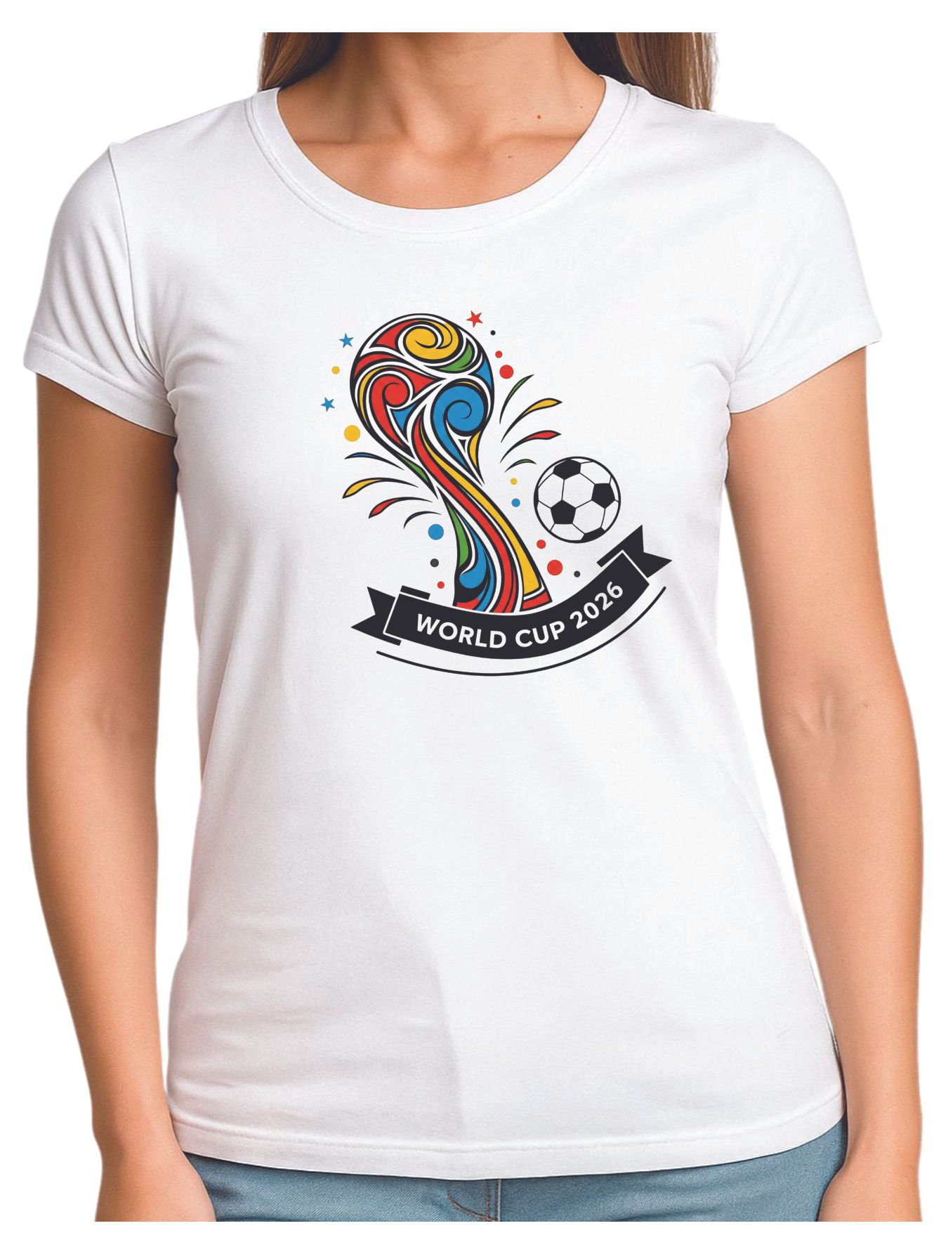 Playera blanca de mujer diseño Mundial 2026 Copa Colores