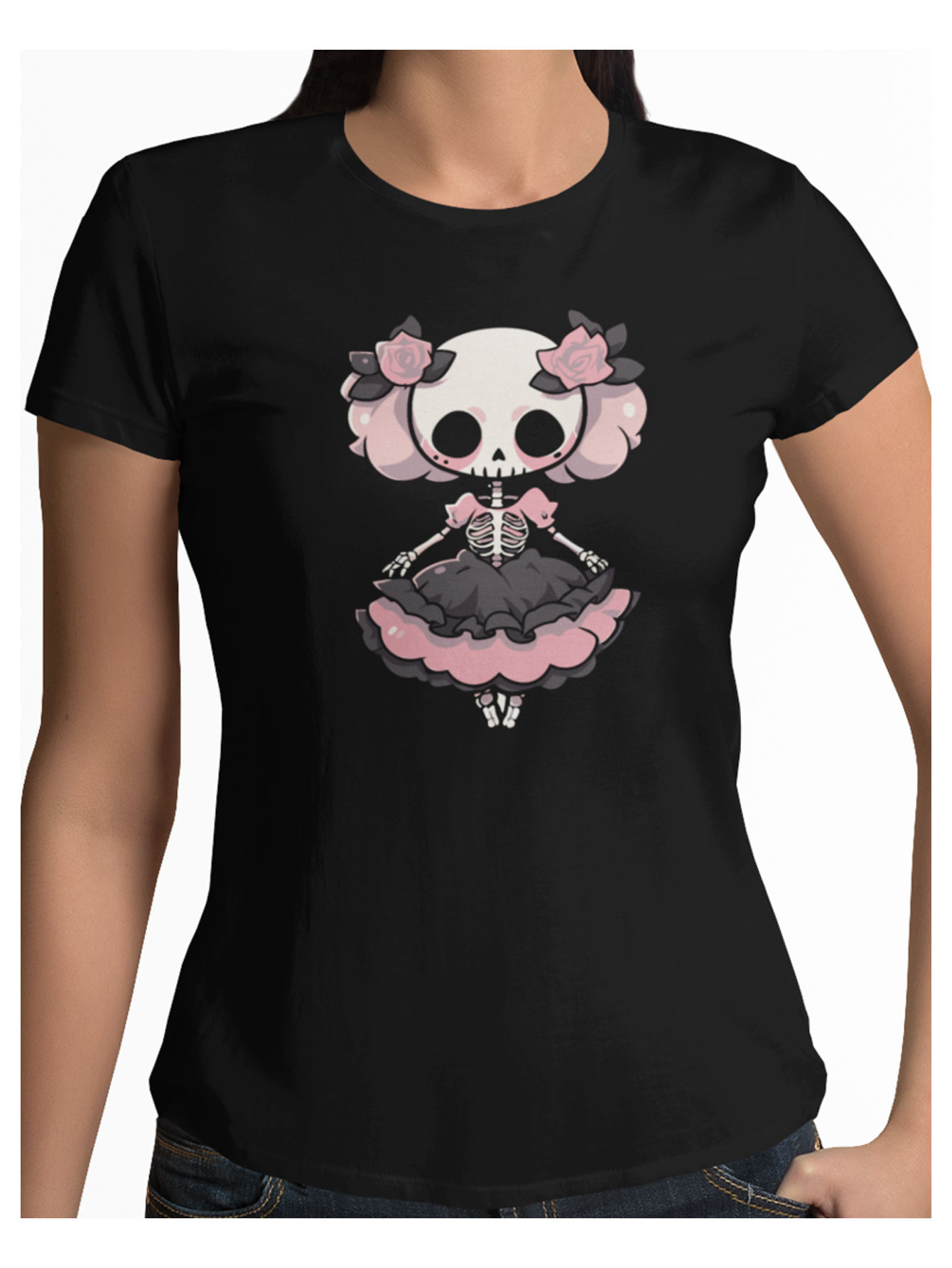 Playera negra calavera vestido halloween