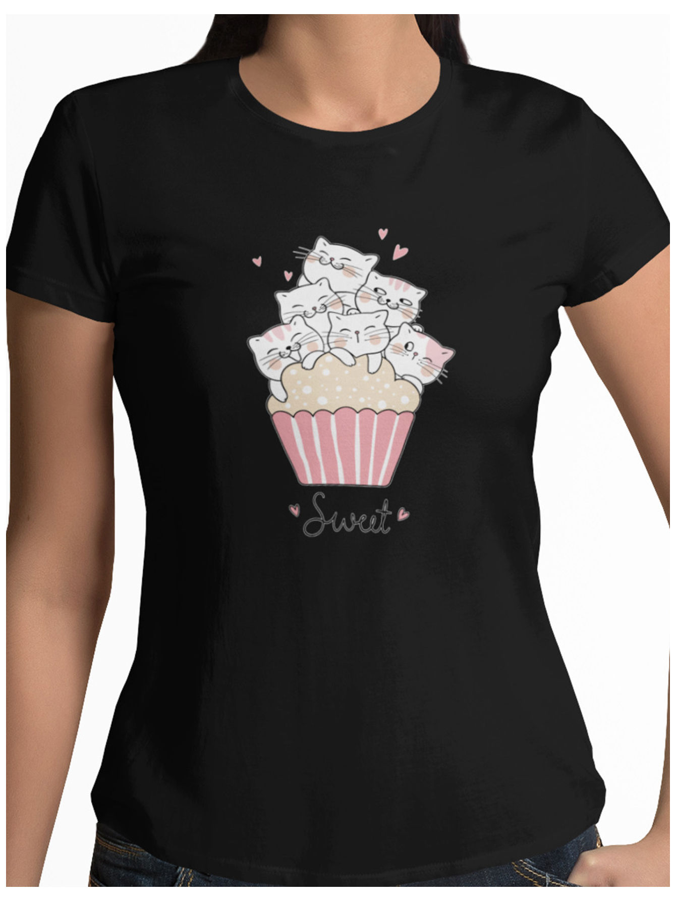 Playera negra gatos muffin amor