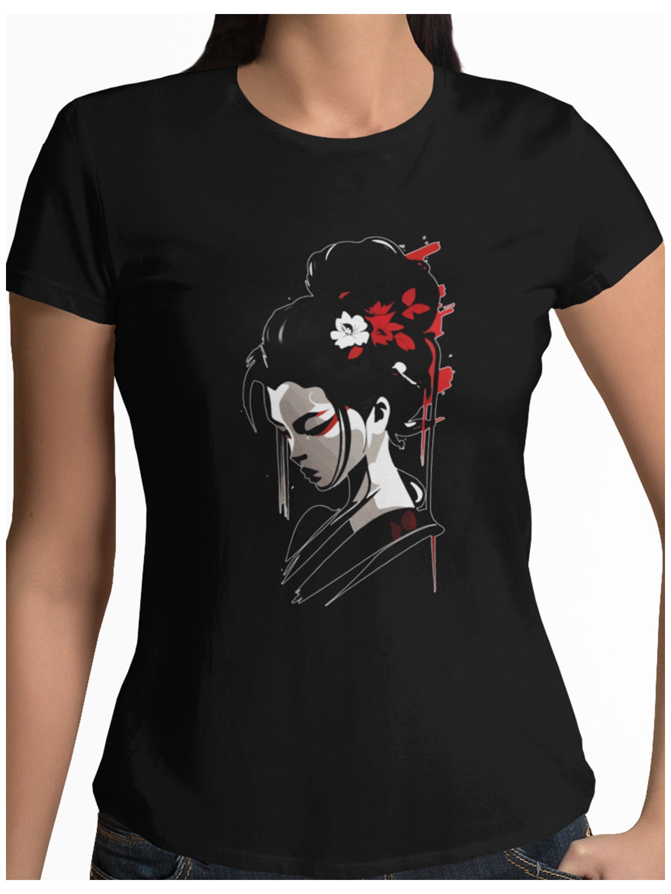 Playera negra de mujer asiatica pintura