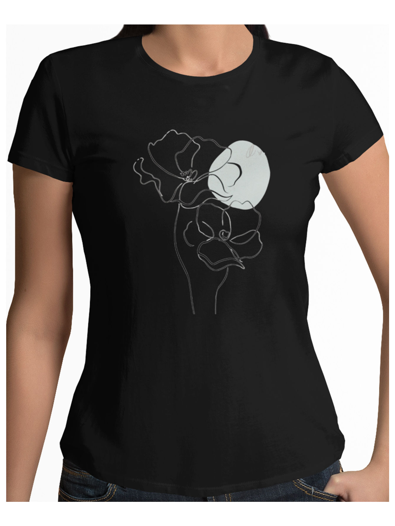 Playera negra flores lineales arte lineal