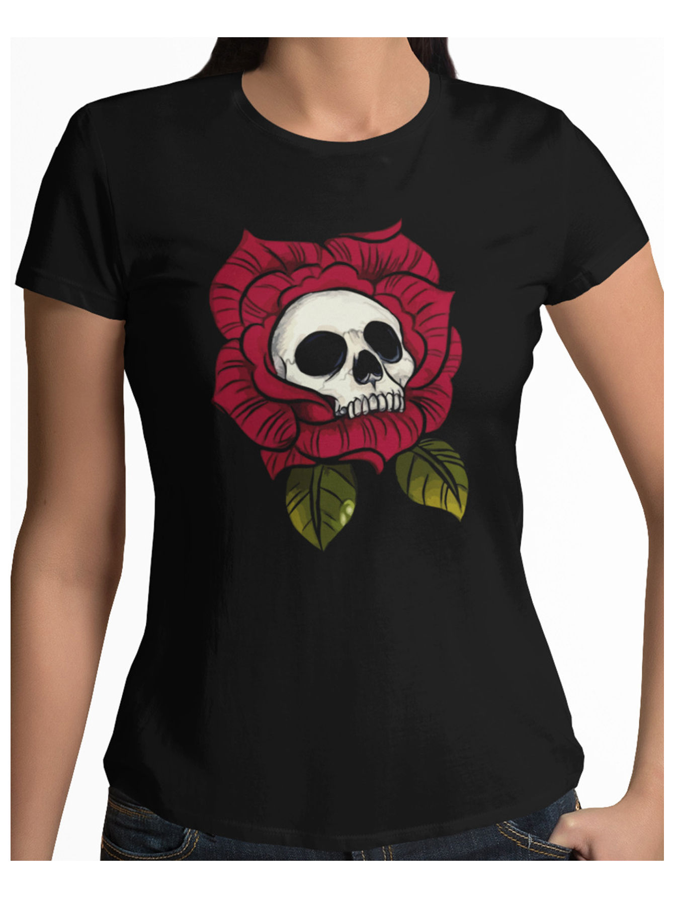 Playera negra Calavera Rosa halloween
