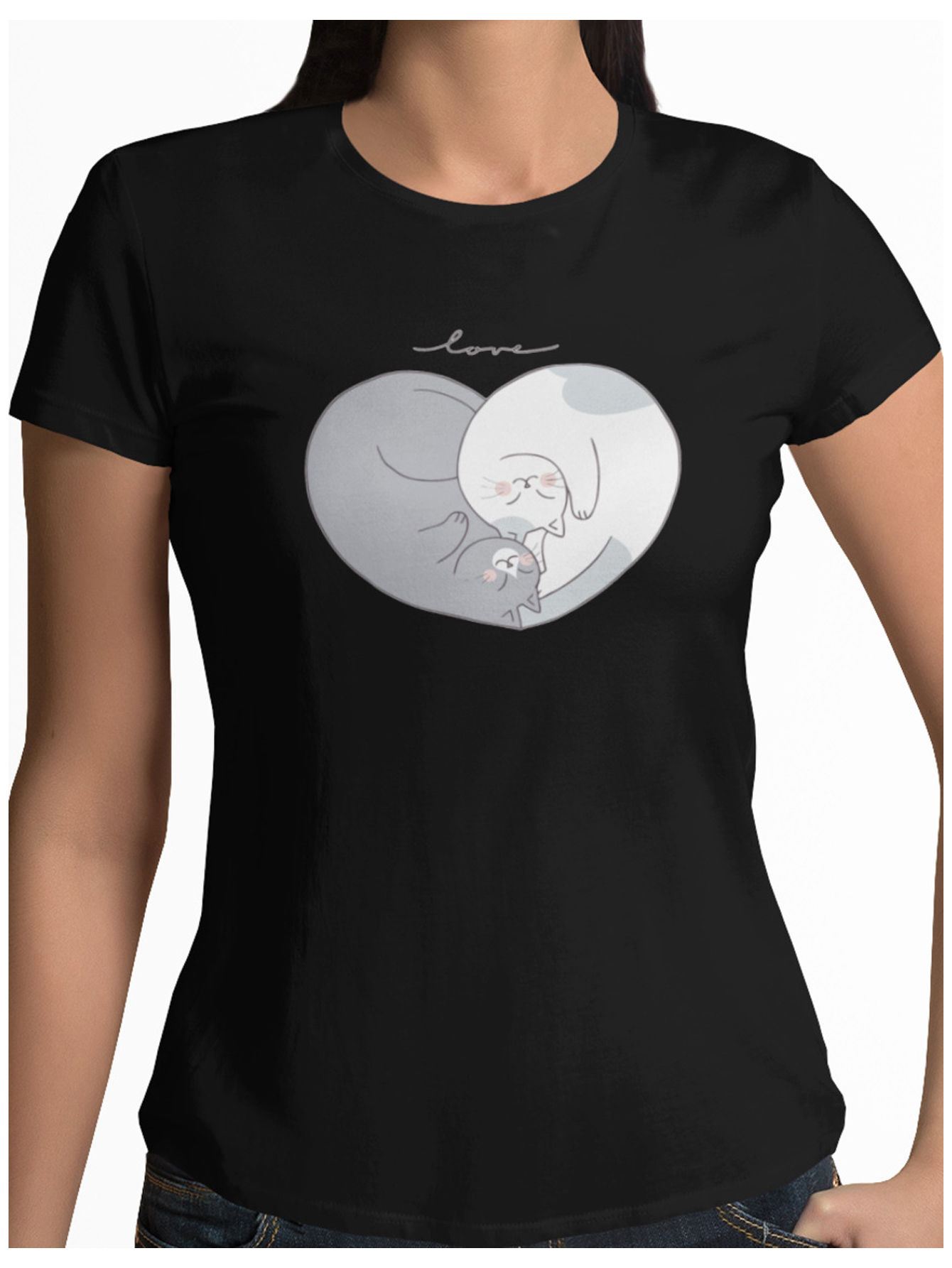 Playera negra gatos corazón yin yang love