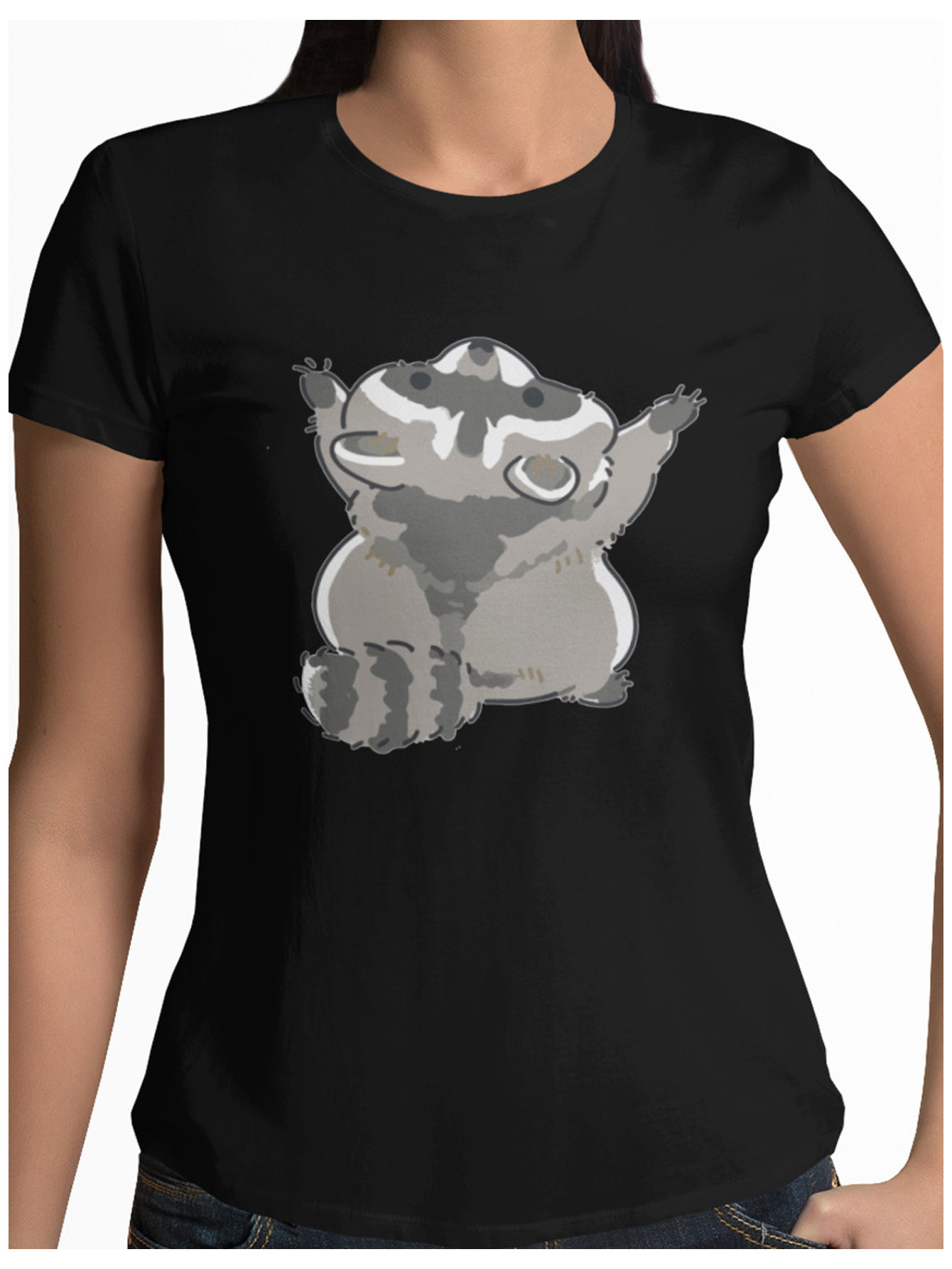 Playera negra mapache abrazo kawaii