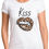 Miniatura: Playera blanca de mujer diseño kiss labios animal print