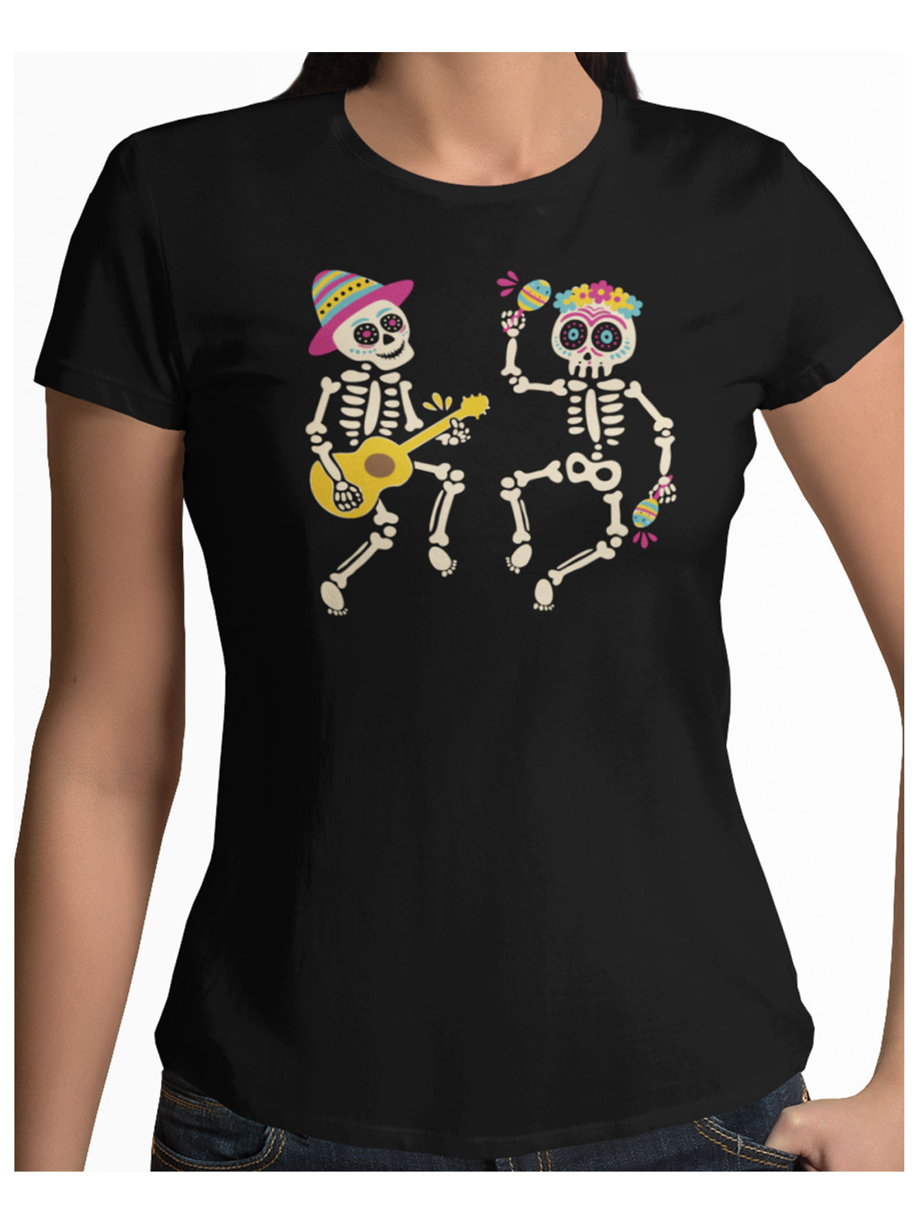 Playera negra calaveras de fiesta halloween