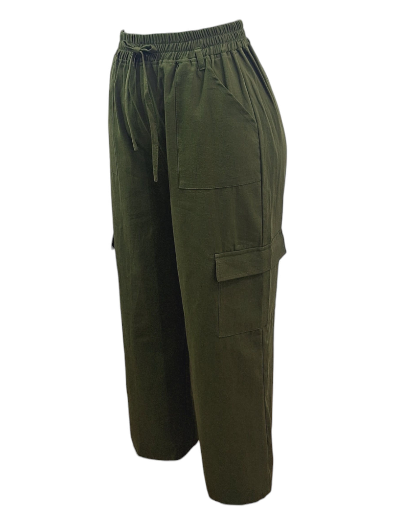 Pantalon Recto de Manta Cargo Verde Militar