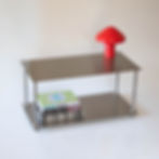 Cosmos Console Table – Stainless Steel, low 800 console styled with books & Hay Pao lamp, modern minimalist hallway furniture