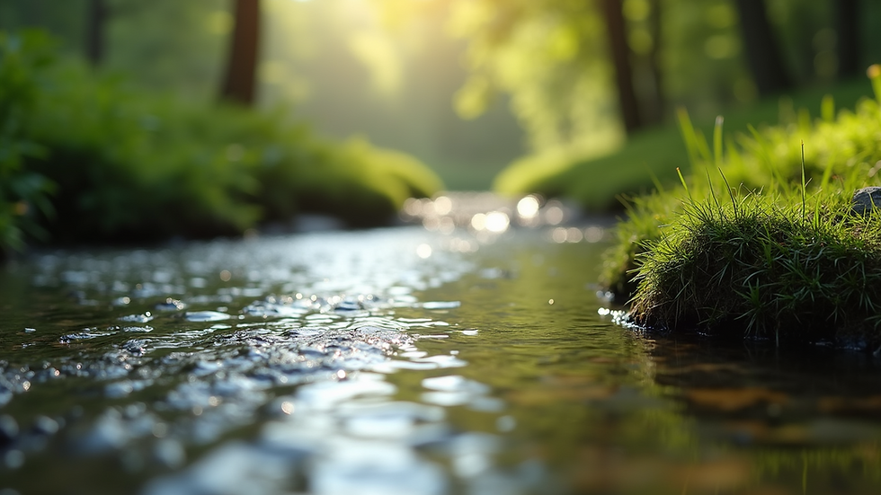 Close-up view of a calming nature scene with a gentle stream