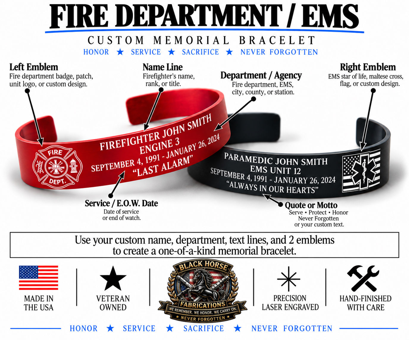 Firefighter & EMT Memorial Bracelet | Custom First Responder Tribute