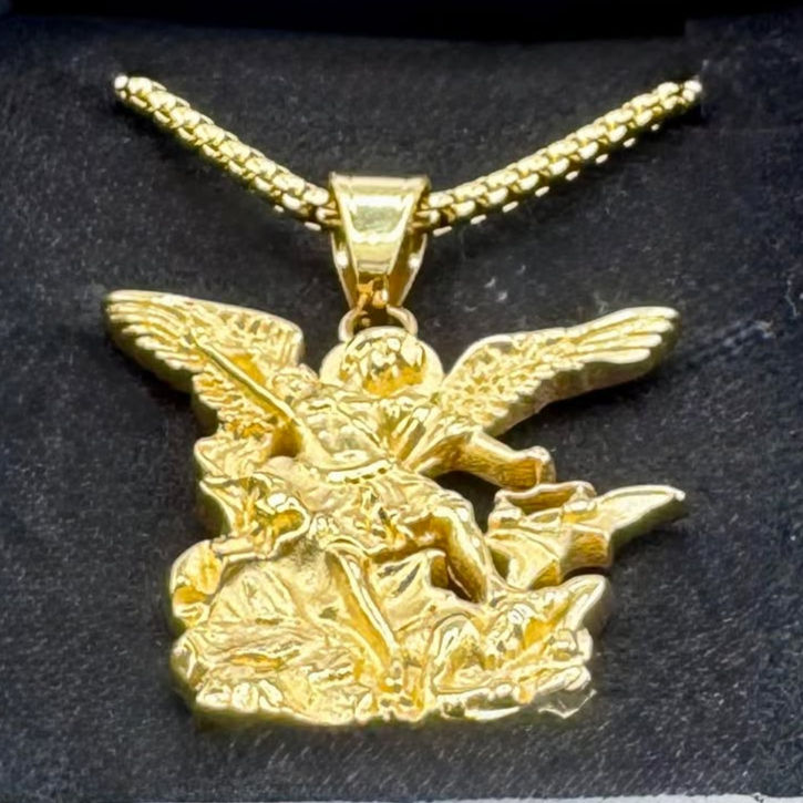 Archangel Michael Pendant Gold Stainless Steel