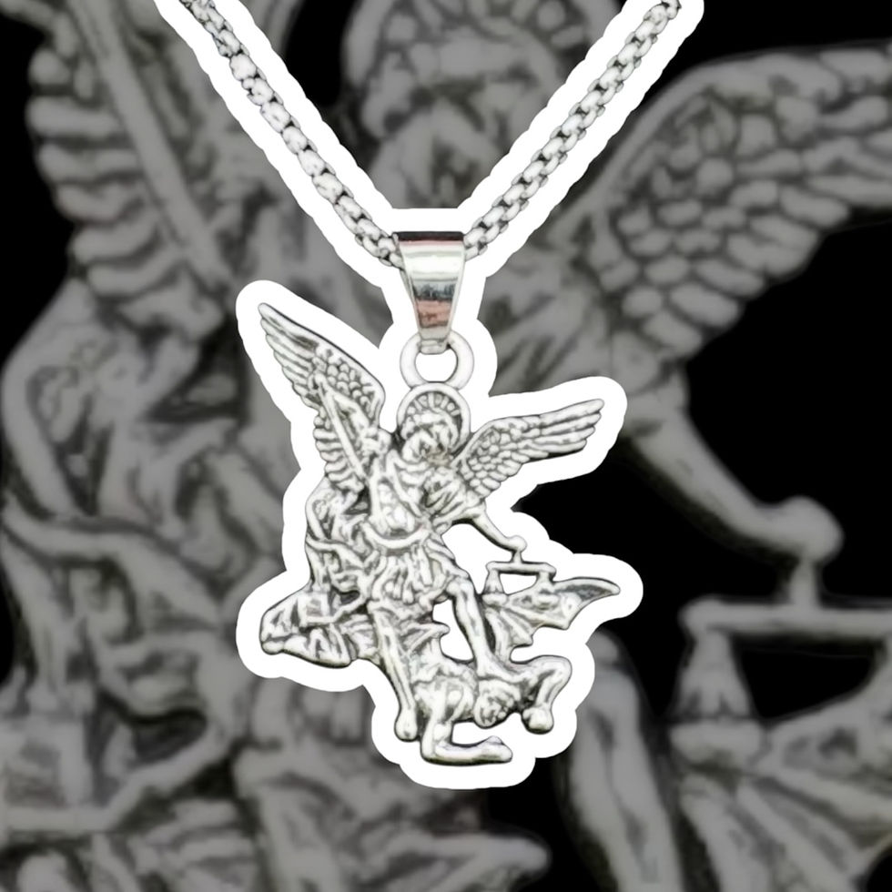 Silver chain with a pendant of an angel with wings on black background.