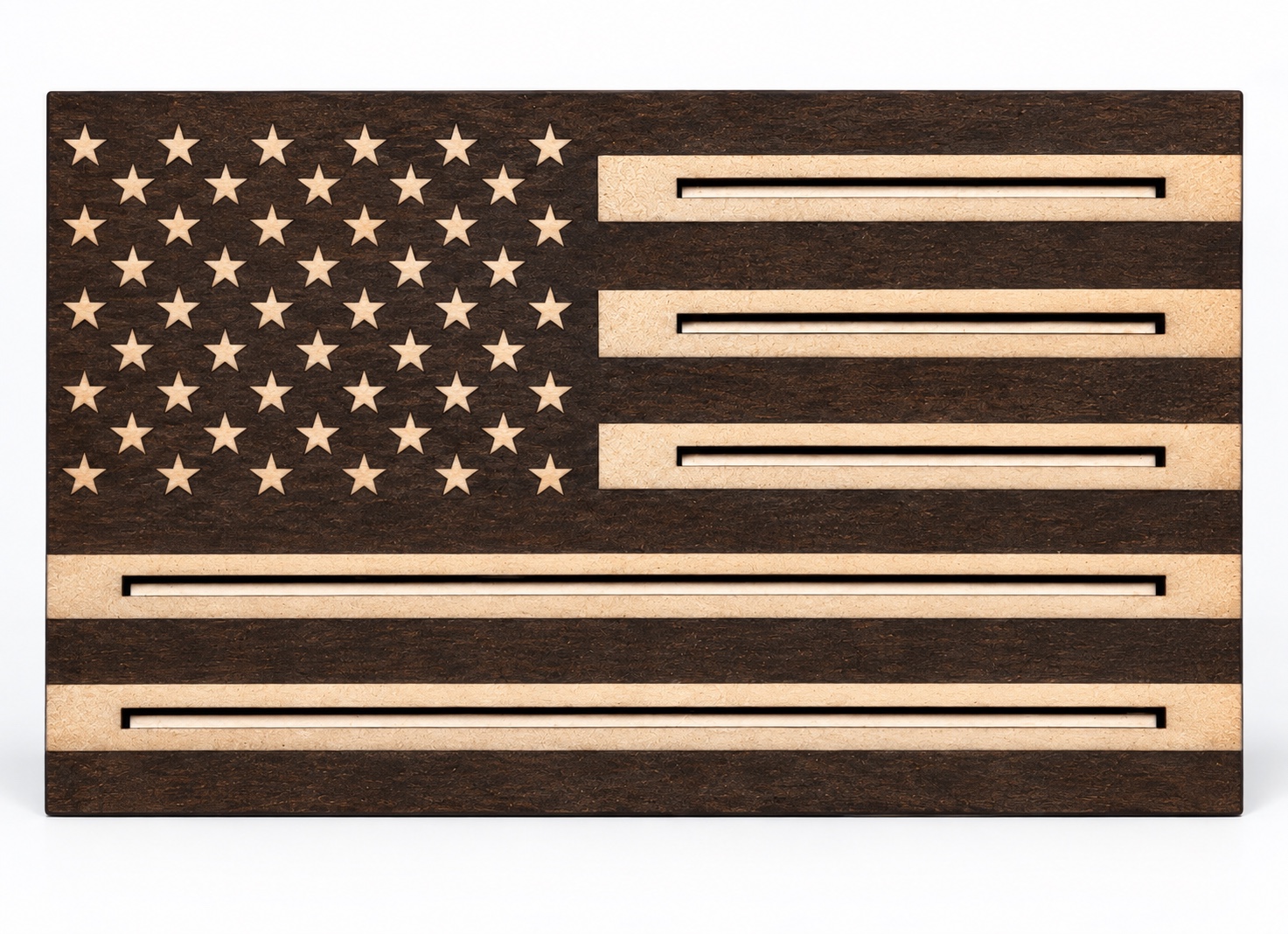 Original wooden Desk Sized Flag Coin Holder template with stars, stripes, and coin slots